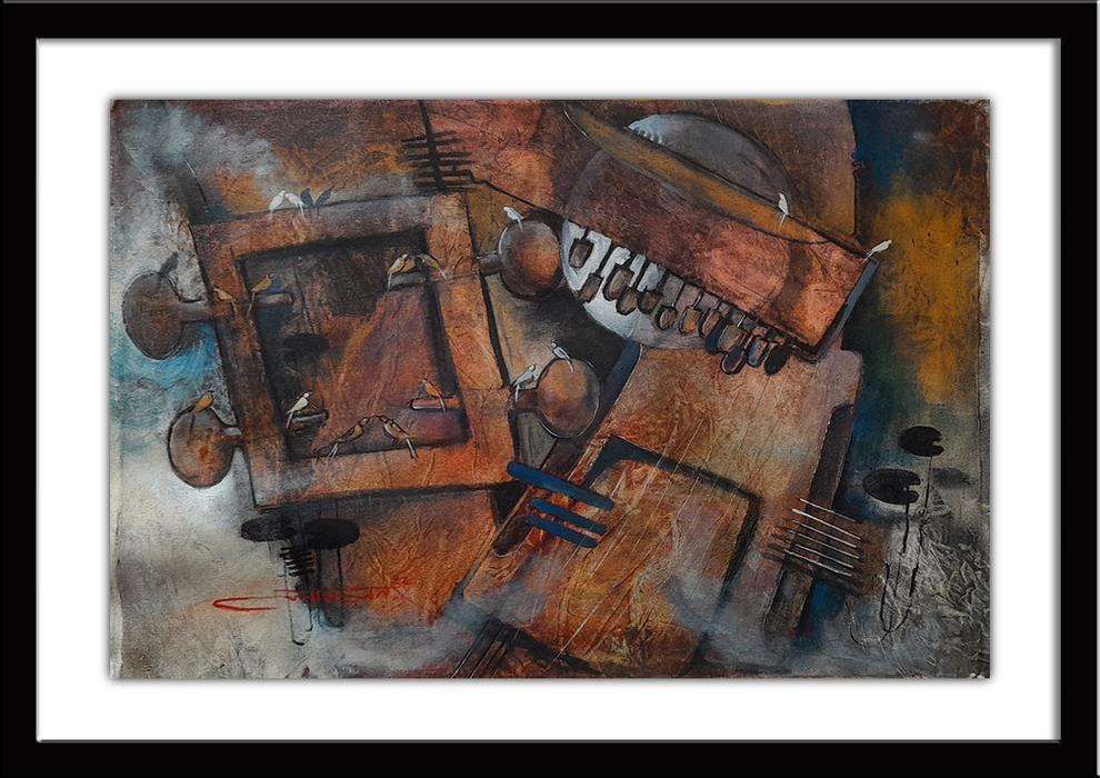 Sarangi | Abstract Painting & Wall Art Acrylic On Canvas Size(Inch): 24 W x 12 H by Lalon Dutta